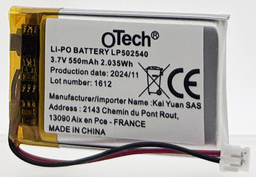 ACCUS avec protect PCM LP502540 (5x25x42mm) 2C 3.7V Li-Po 550mAh
