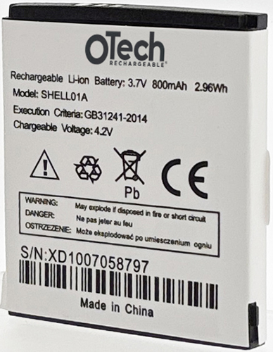 Batt type SHELL01A 3.8V Li-Ion 800mAh